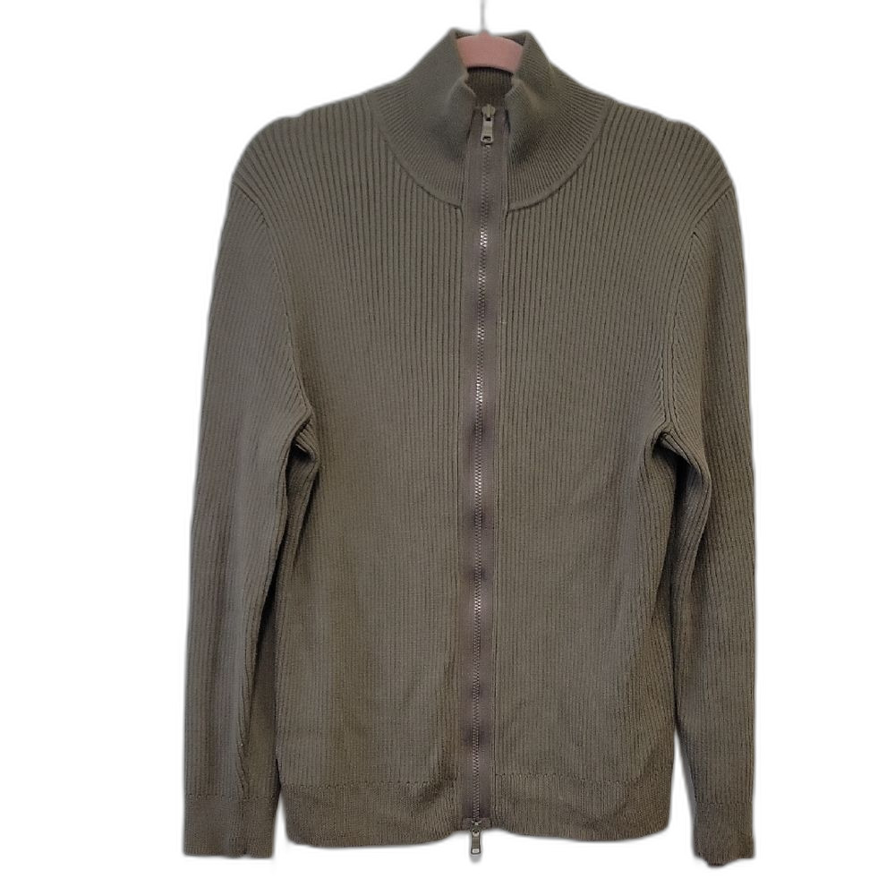 Express Ribbed Knit Zip Up Sweater Green Size M Y2K